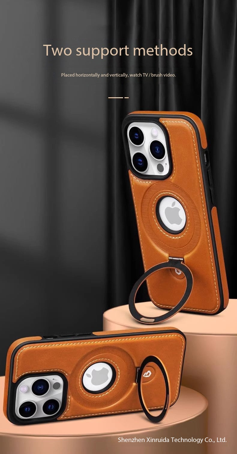 För 17ProMax Magnetisk Ställ Telefonfodral Högkvalitativt Affärsläderfodral