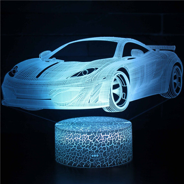 Sportbilserie 3D nattlampa LED stereo ljusillusion lampa USB nattduksbord lampa modellering lampa dimmer
