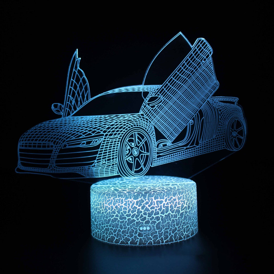 Sportbilserie 3D nattlampa LED stereo ljusillusion lampa USB nattduksbord lampa modellering lampa dimmer