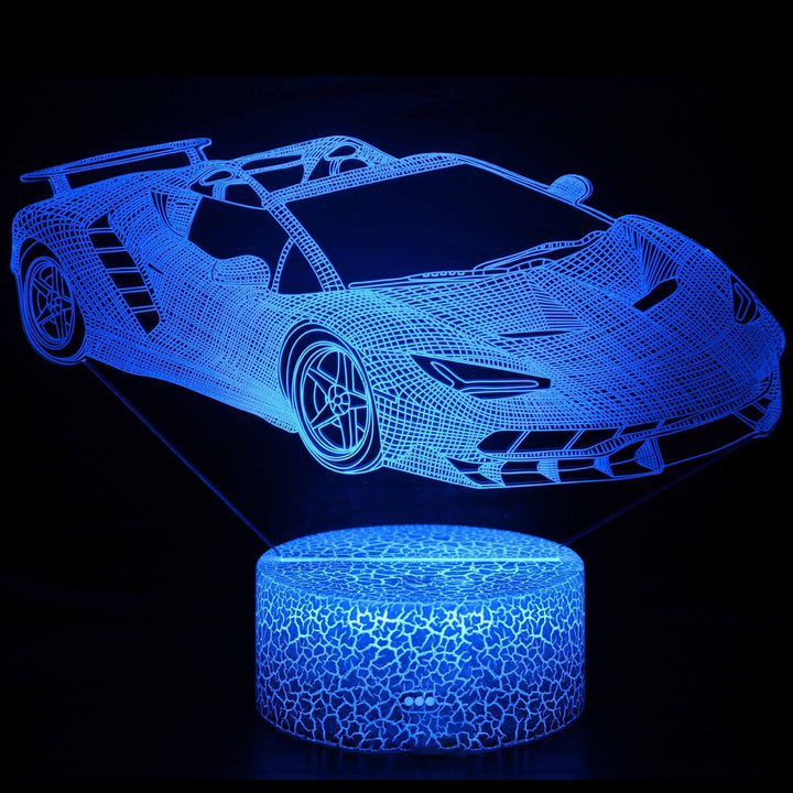 Sportbilserie 3D nattlampa LED stereo ljusillusion lampa USB nattduksbord lampa modellering lampa dimmer