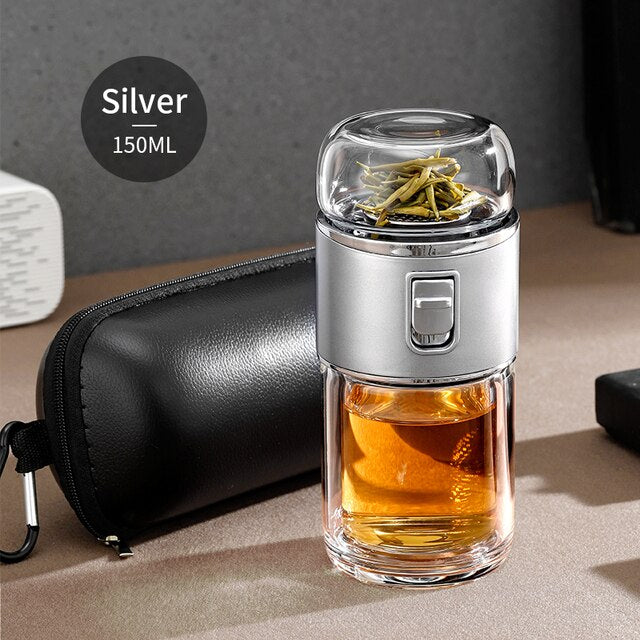 Dubbelväggig glas teinfuser termosflaska