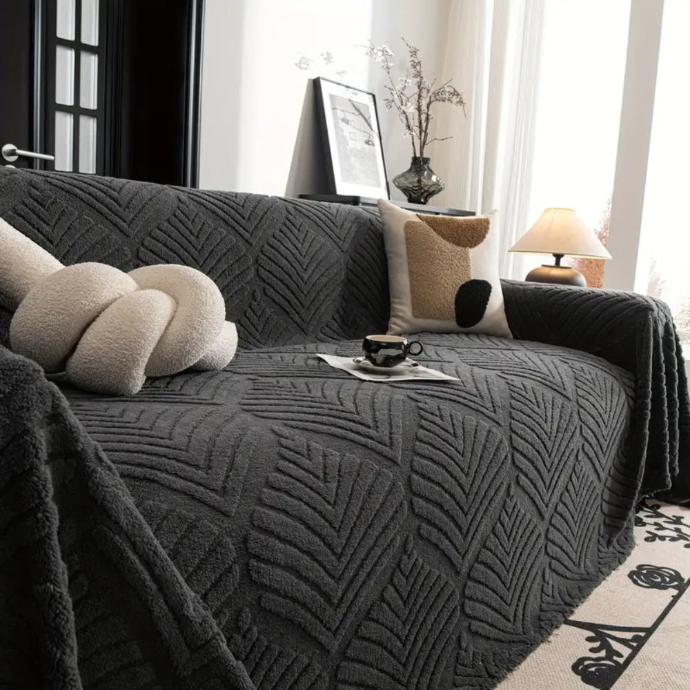 Fleecesofföverkast med Fiskbensbladdesign