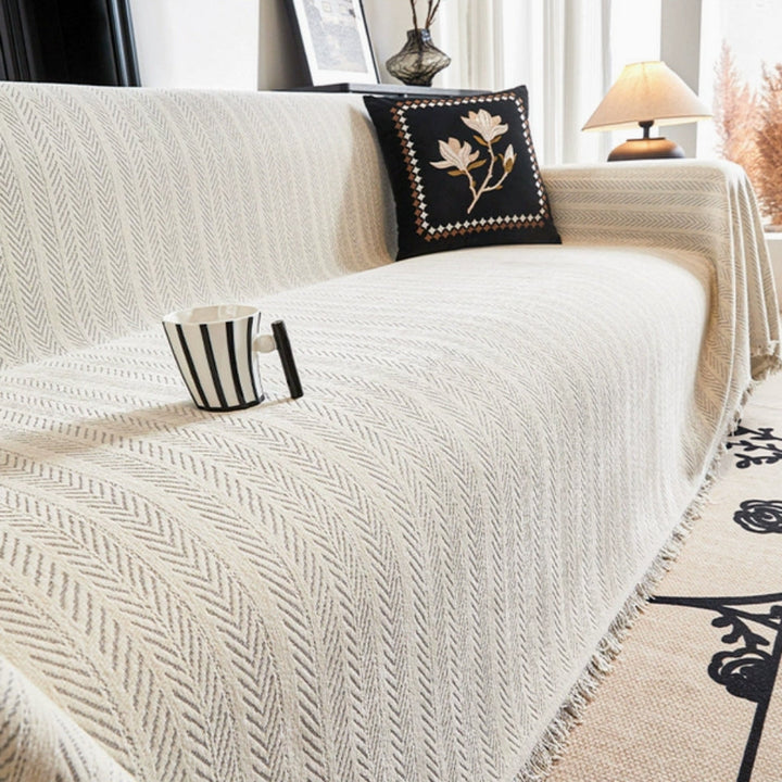 Herringbone Chenille Fringed Sofföverdrag