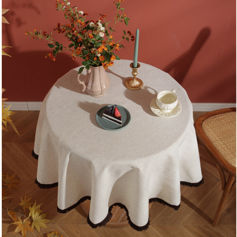 Minimalistisk Lin Fringed Duk i Naturlig Stil