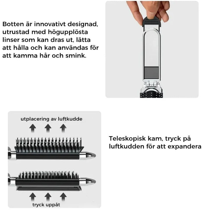 MirrorFlex Resemirror Hårborste | Fällbar &amp; Kompakt | Praktisk Styling på Språng