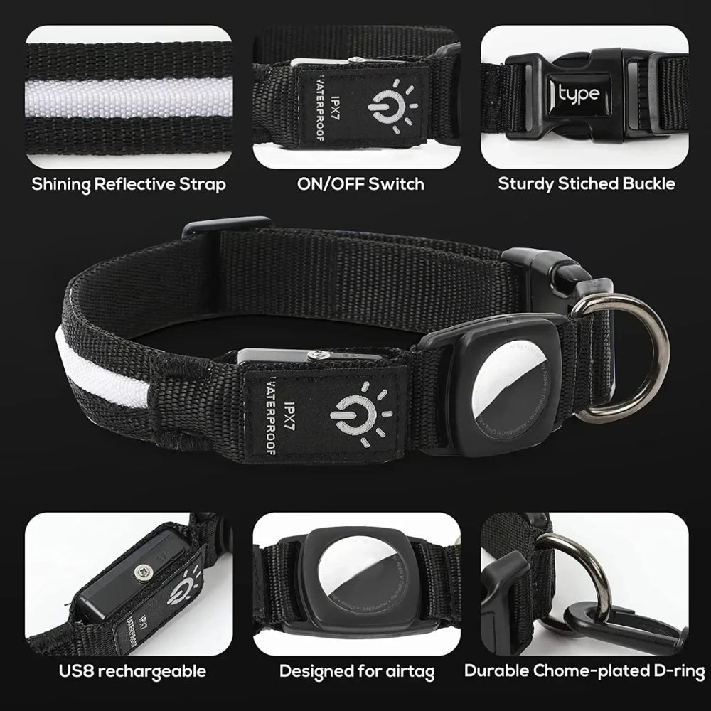 Blinkande Hundhalsband – Vattentätt LED Ljusande Hundhalsband med USB Uppladdningsbart Glöd, Hundhalsband Belysta för Natt Säkerhet, Alla Storlekar