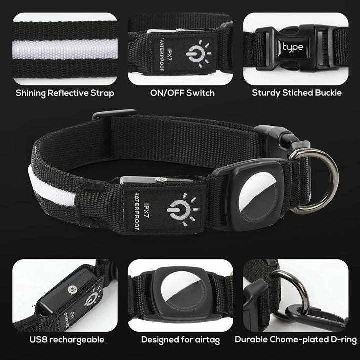 Blinkande Hundhalsband – Vattentätt LED Ljusande Hundhalsband med USB Uppladdningsbart Glöd, Hundhalsband Belysta för Natt Säkerhet, Alla Storlekar