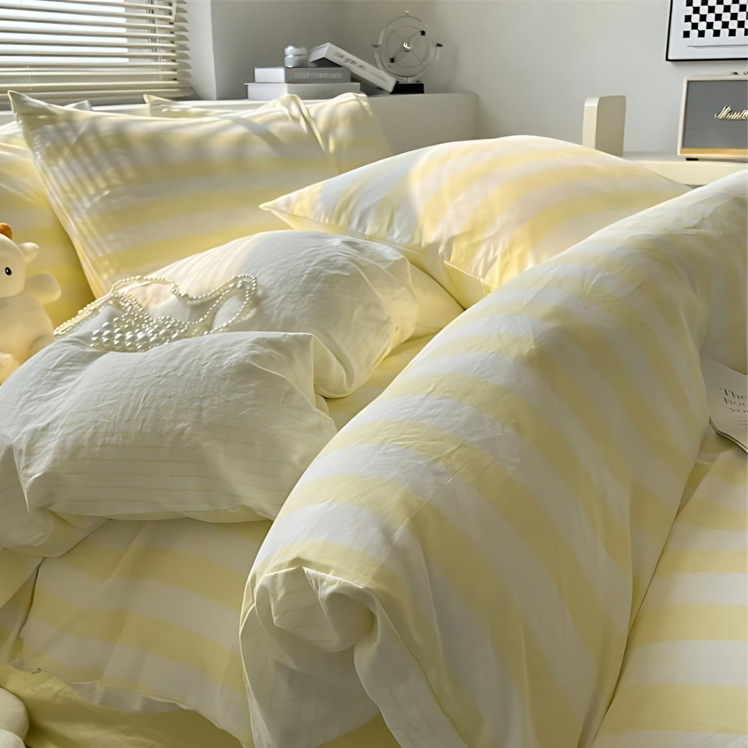 Elenorra Klassisk Randig Sängkläder Set 4 delar Duvet Överdrag Lakan