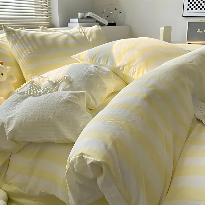 Elenorra Klassisk Randig Sängkläder Set 4 delar Duvet Överdrag Lakan