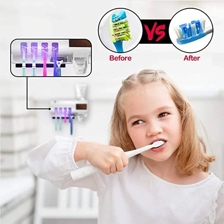 Smart UV-ljus sterilisator tandborsthållare, väggmonterad tandkräm dispenser