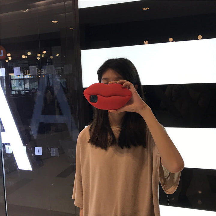 3D Stor Röd Läpp Mun Kyss Mjuk Silikon Axelväska för Iphone