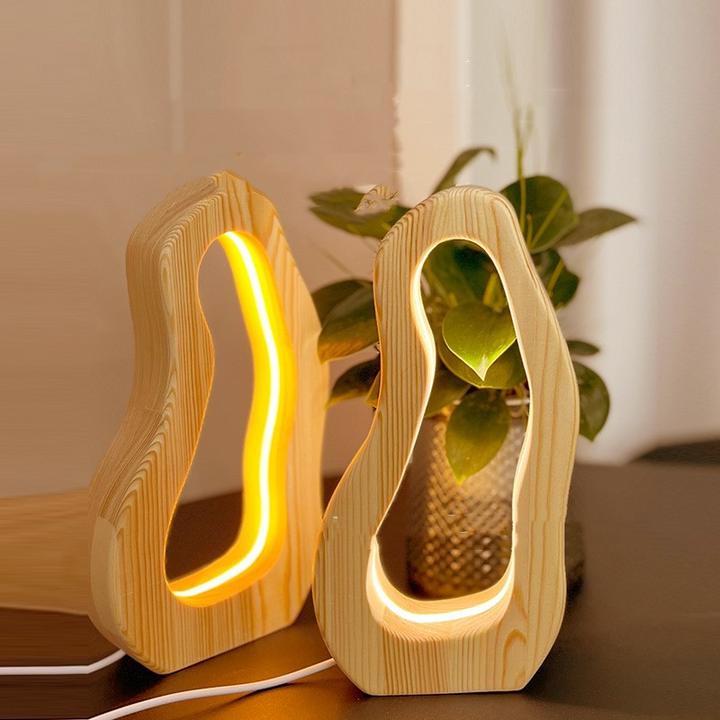 Modern nordisk trä nattduksbordslampa