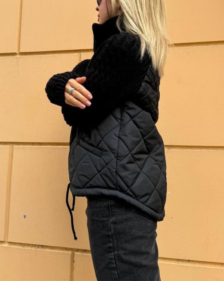 Enfärgad Hög Krage Dragkedja Jacka