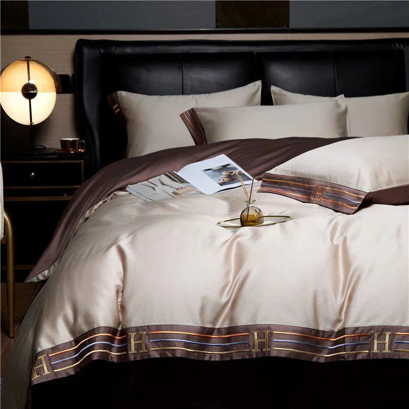 Lyxigt Satinbomull Duvet Täcke Set för Sovrum
