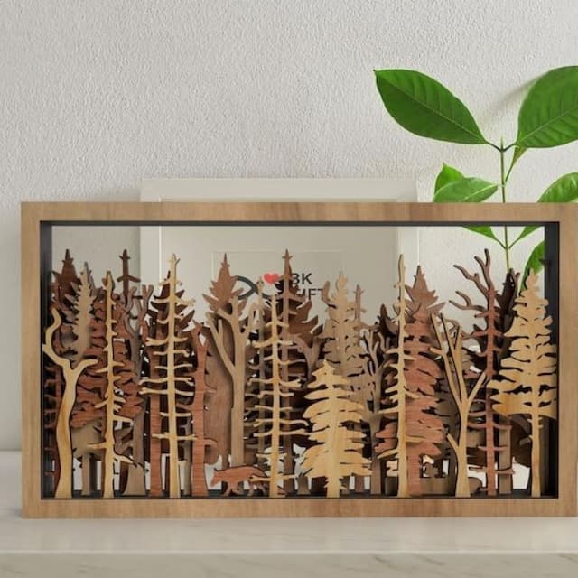 Väggdekor - WoodForrest 3D - Förtrollande Skogsscen - Räv &amp; Träskugga