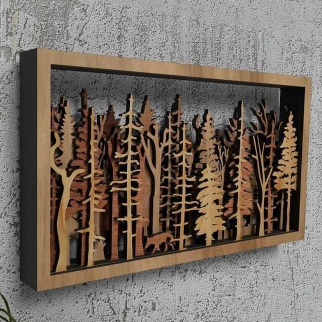 Väggdekor - WoodForrest 3D - Förtrollande Skogsscen - Räv &amp; Träskugga