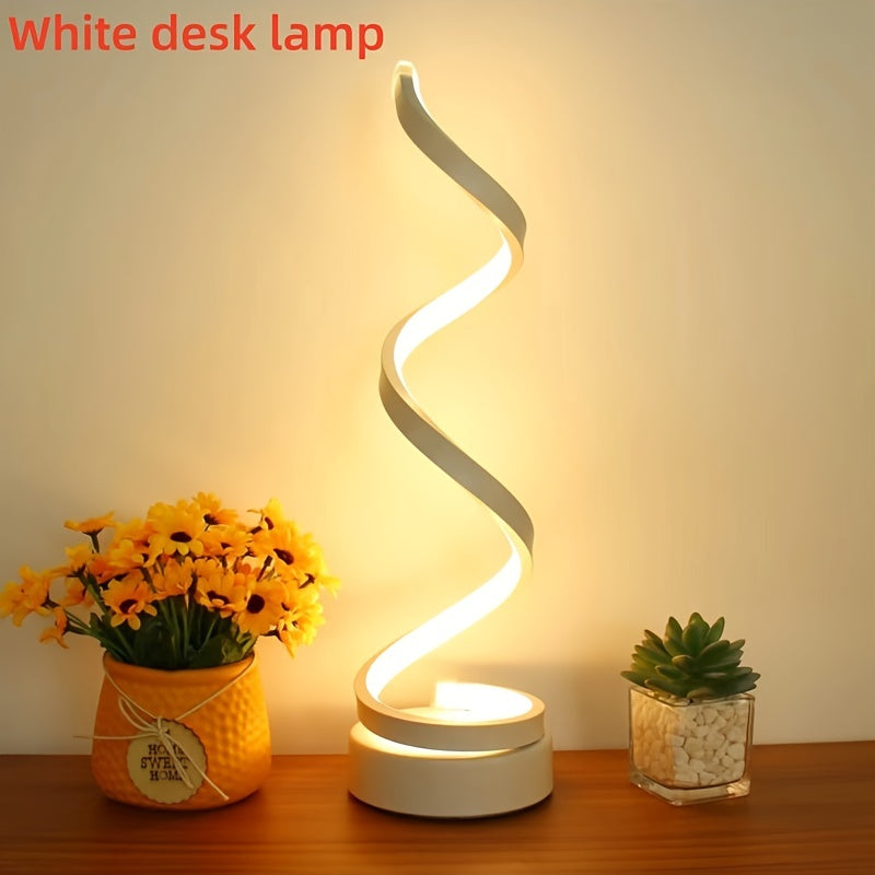 Modern Spiral Table Lamp – Kreativ LED Skrivbordslampa med Mjuk Varmt Ljus, Perfekt för Sovrum, Vardagsrum och Studier
