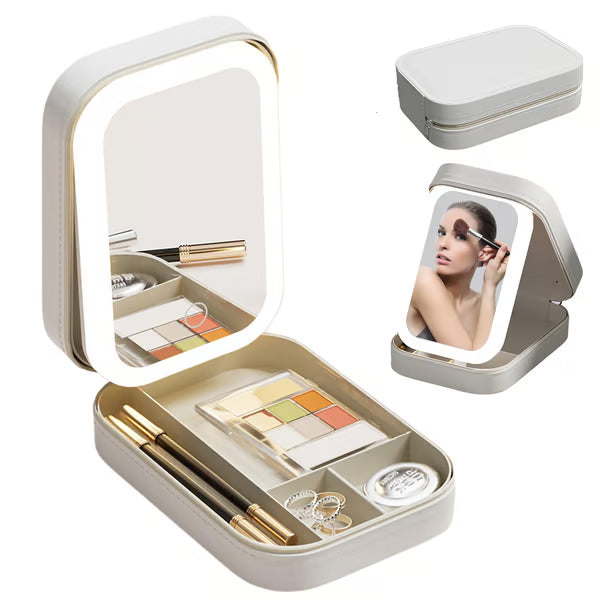 Bärbar Makeup Organizer — Kompakt LED Spegel med Justerbart Ljus