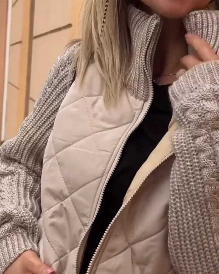 Enfärgad Hög Krage Dragkedja Jacka