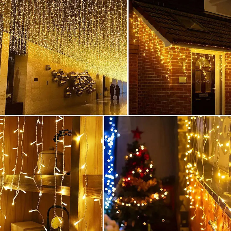 Quntis 10m 300 LED Solcellsbelysning – IP44 Vattentåliga Utomhus Trädgårds- &amp; Patio Jul Vattenfall Icicle Ljus för Högtids- &amp; Festdekoration