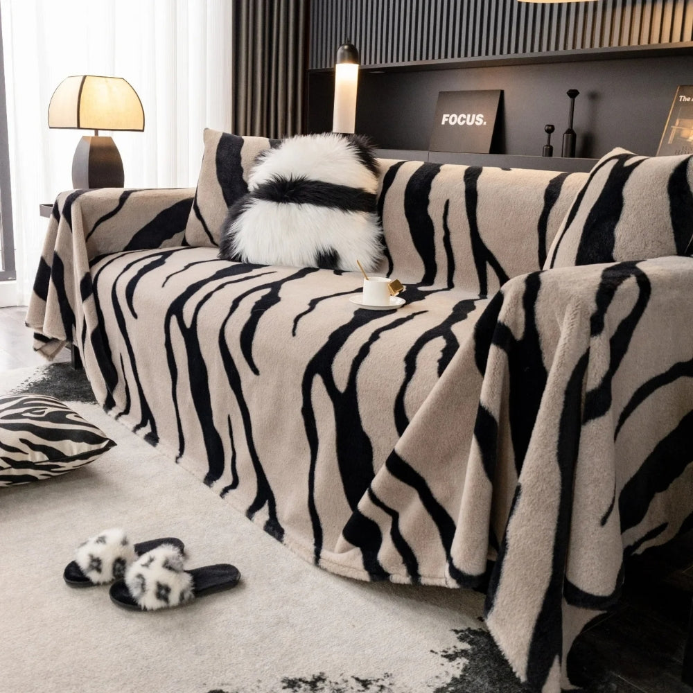 Vilda Randiga Zebra Fleece Sofföverdrag