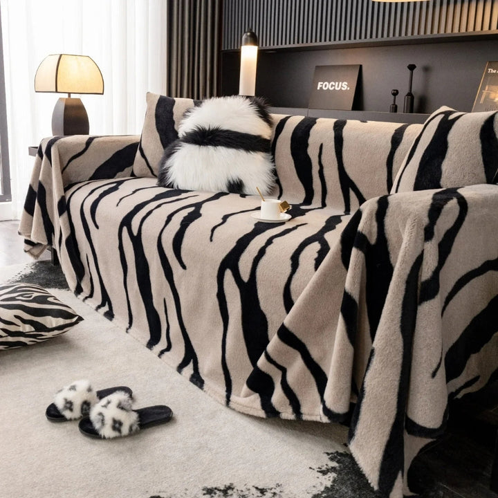 Vilda Randiga Zebra Fleece Sofföverdrag