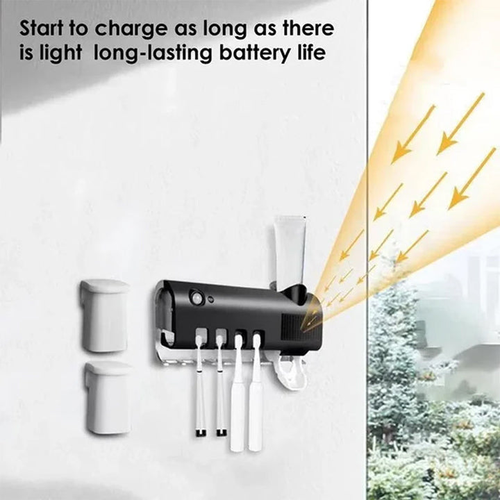 Smart UV-ljus sterilisator tandborsthållare, väggmonterad tandkräm dispenser