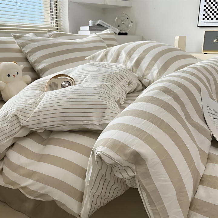 Elenorra Klassisk Randig Sängkläder Set 4 delar Duvet Överdrag Lakan