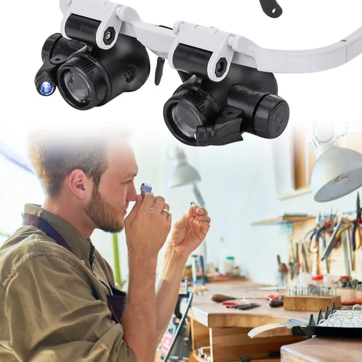 Förstoringsglas med LED-lampor för dubbla ögon