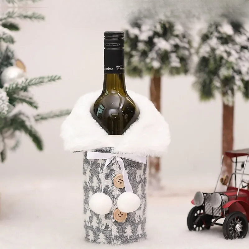 Julflasköverdrag med pälskrage – festligt överdrag för vinflaskor, tomtedekoration för julen, perfekt som presentinslagning |