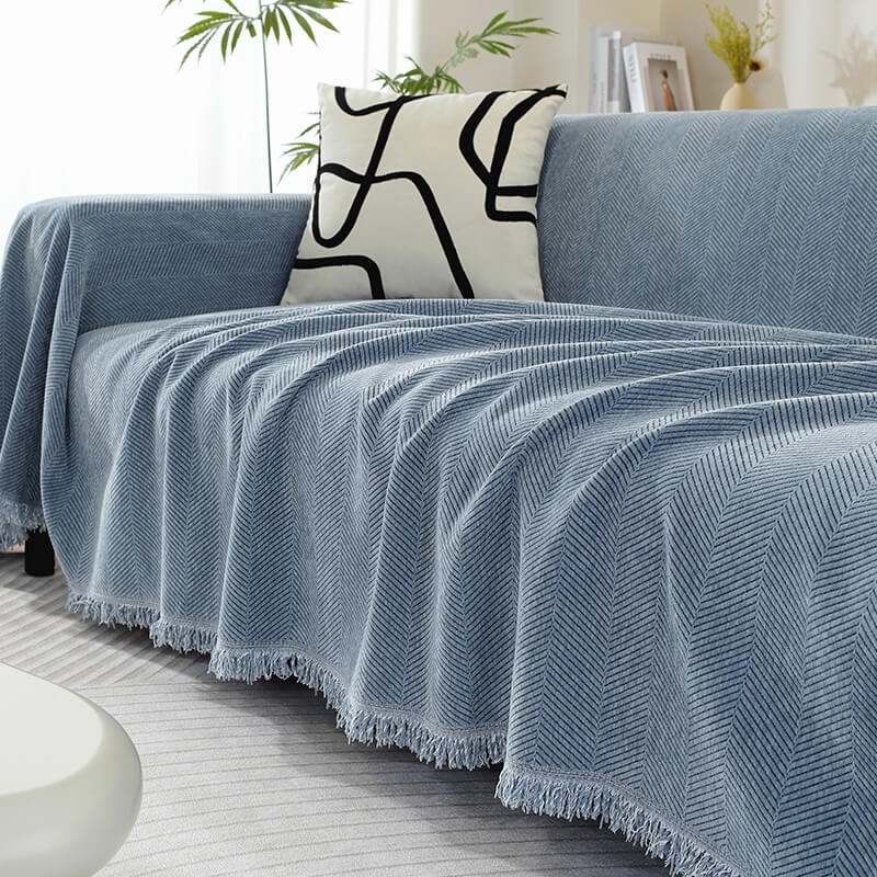 Chenillefilt Herringbone Fringed Sofföverdrag