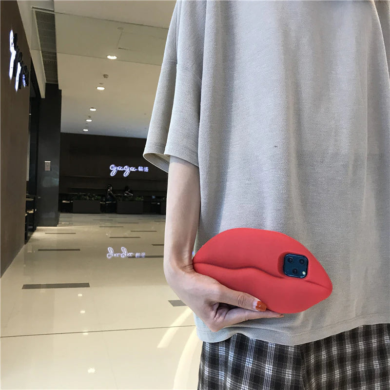 3D Stor Röd Läpp Mun Kyss Mjuk Silikon Axelväska för Iphone