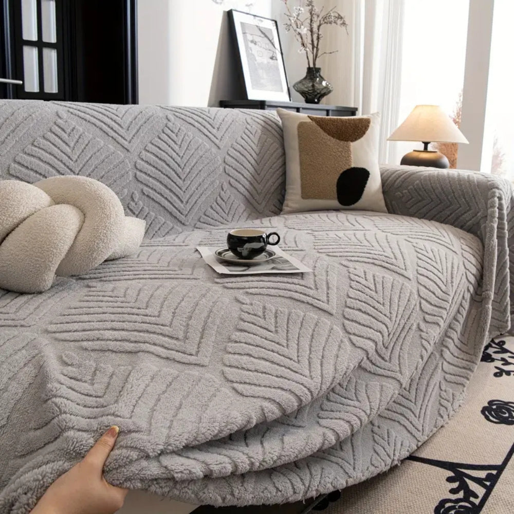 Fleecesofföverkast med Fiskbensbladdesign