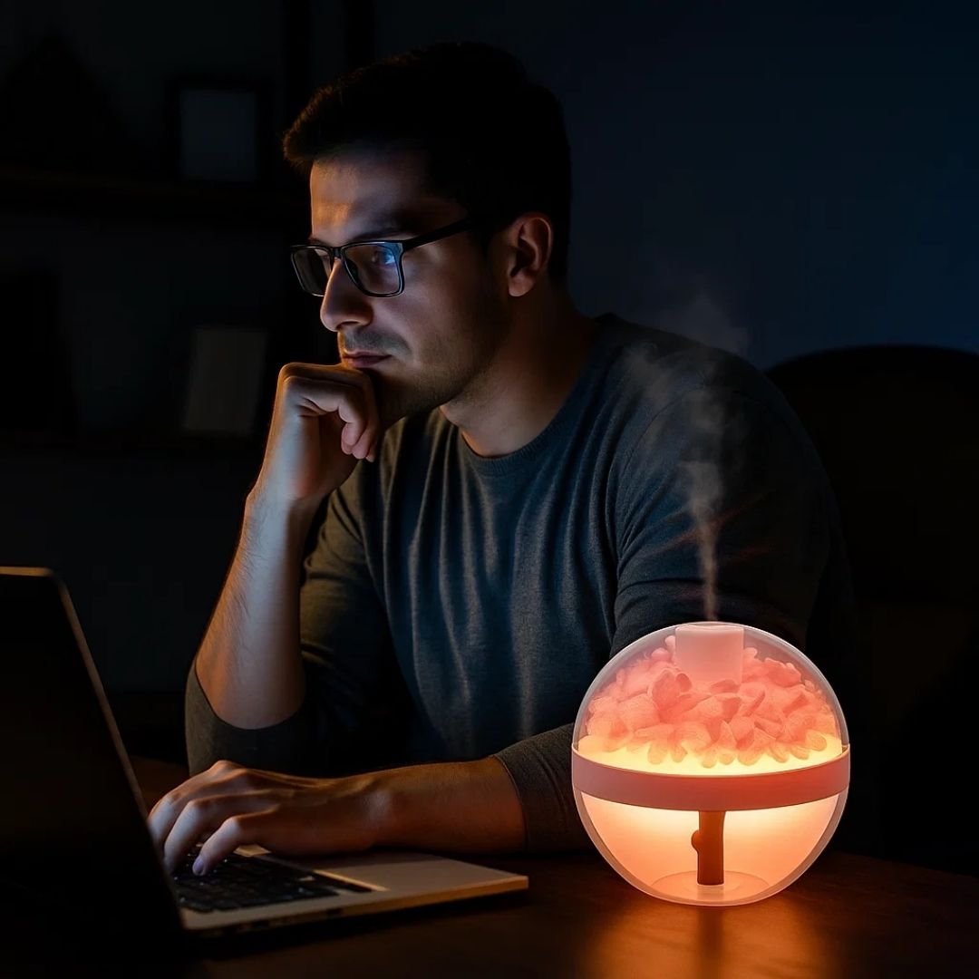 SereniGlow | Aromaterapi Diffuser Luftfuktare – Ultrasonisk Kylmist – USB‑Uppladdningsbar – LED Nattljus för Sovrum &amp; Barnrum