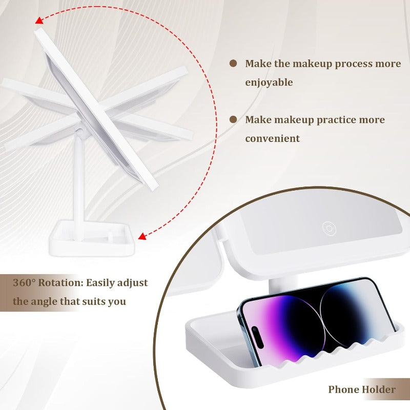 Tri-Fold LED Sminkspegel