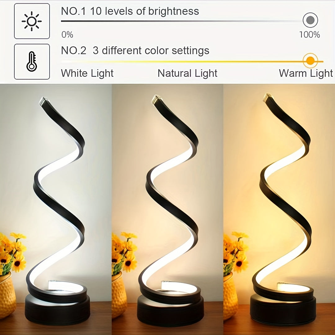 Modern Spiral Table Lamp – Kreativ LED Skrivbordslampa med Mjuk Varmt Ljus, Perfekt för Sovrum, Vardagsrum och Studier