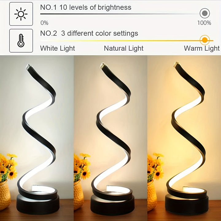 Modern Spiral Table Lamp – Kreativ LED Skrivbordslampa med Mjuk Varmt Ljus, Perfekt för Sovrum, Vardagsrum och Studier