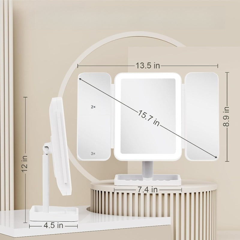 Tri-Fold LED Sminkspegel