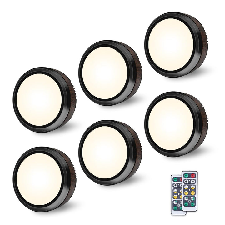 Leastyle Fjärrkontroll LED Puck-lampa, dimbar batteridriven under skåpet-lampa - 6-pack naturligt vitt
