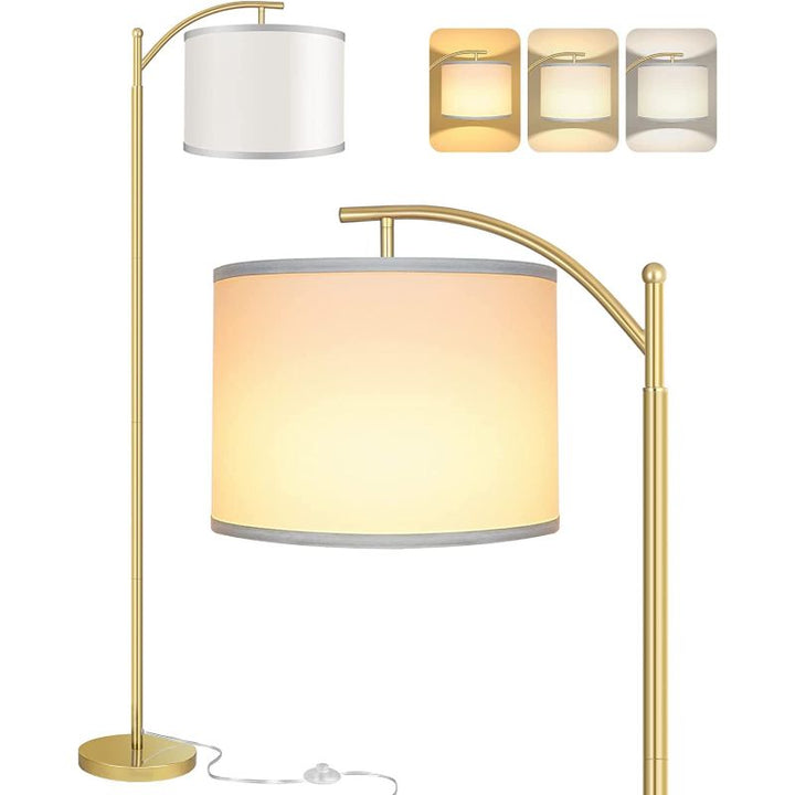 Golvlampa med 3 färgtemperaturer LED-lampa, golvlampa hög industriell golvlampa för läsning i sovrum, kontor, vit lampskärm ingår