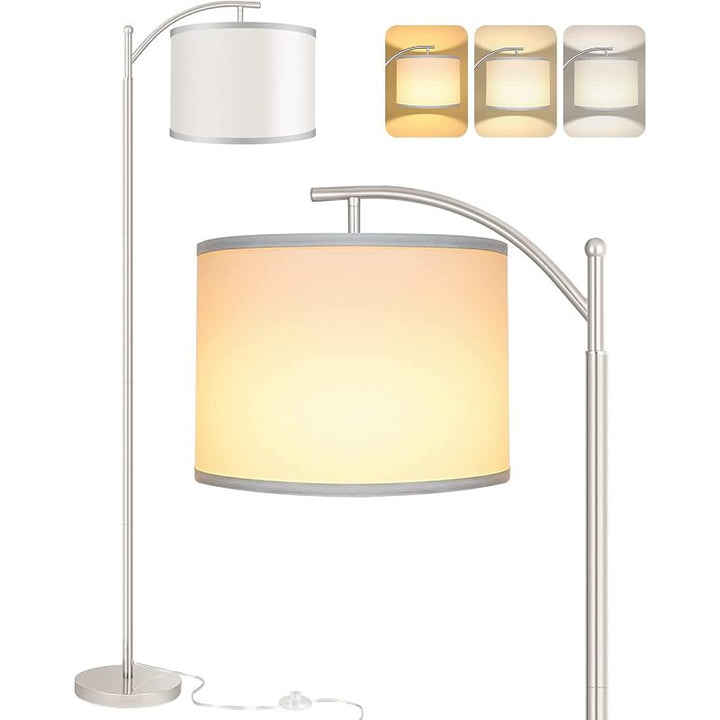 Golvlampa med 3 färgtemperaturer LED-lampa, golvlampa hög industriell golvlampa för läsning i sovrum, kontor, vit lampskärm ingår