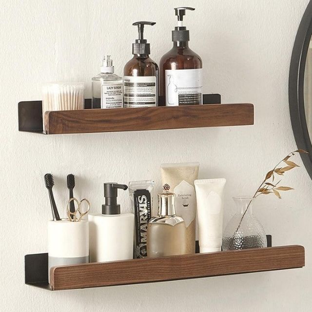 Solid Wood Bathroom Organizer Shelves Without Drilling