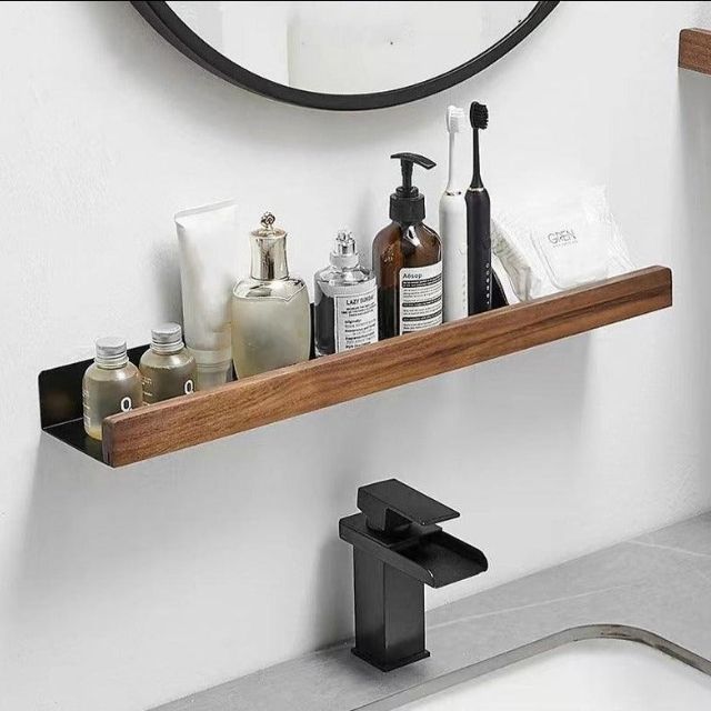 Solid Wood Bathroom Organizer Shelves Without Drilling