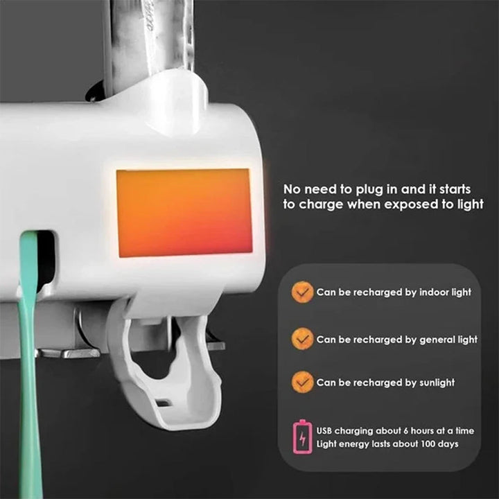 Smart UV-ljus sterilisator tandborsthållare, väggmonterad tandkräm dispenser