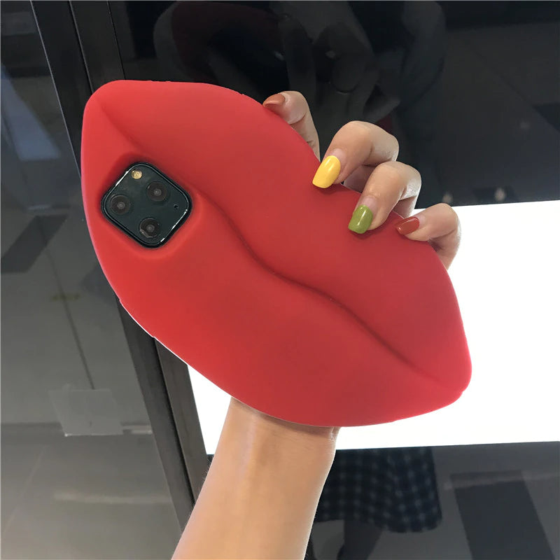 3D Stor Röd Läpp Mun Kyss Mjuk Silikon Axelväska för Iphone