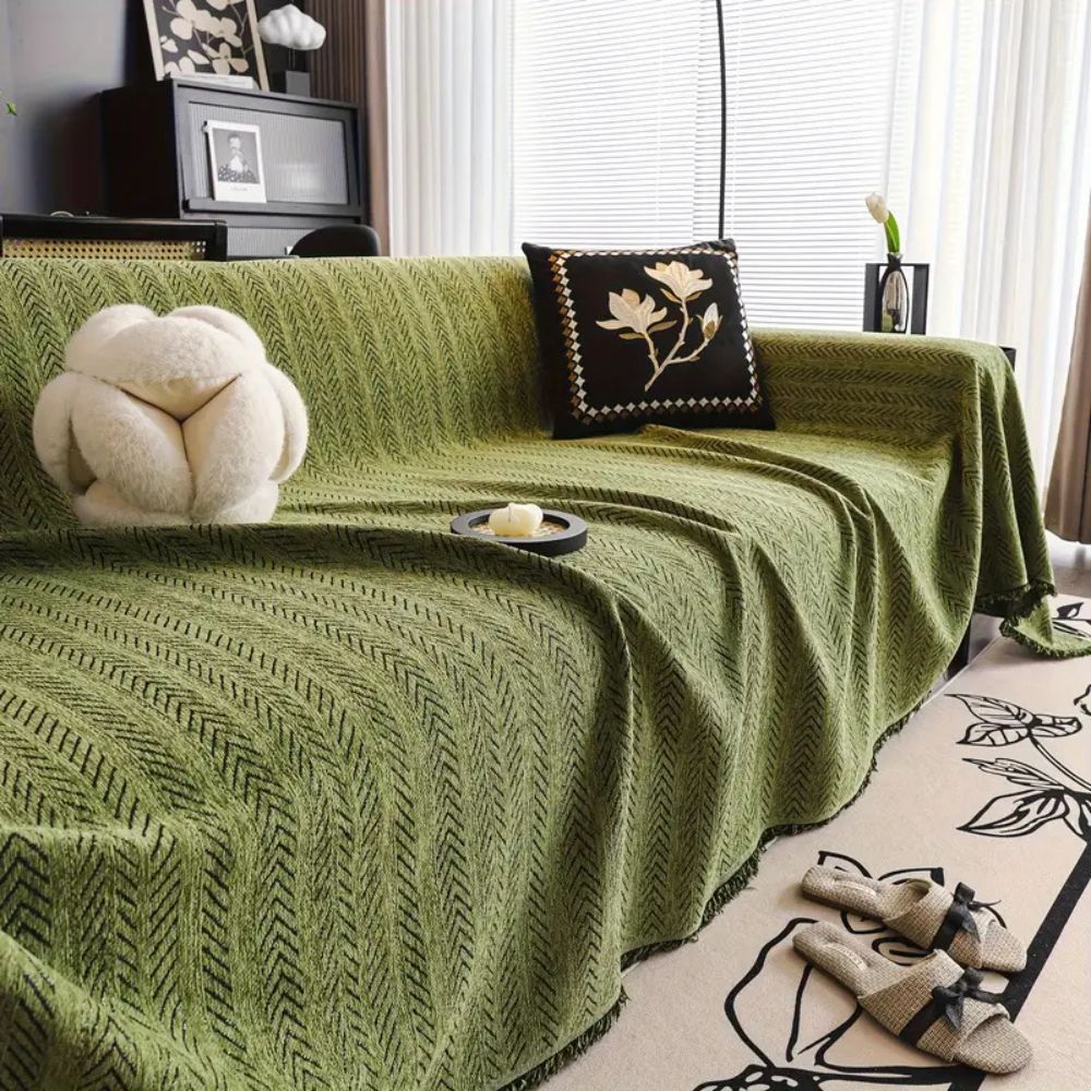Herringbone Chenille Fringed Sofföverdrag