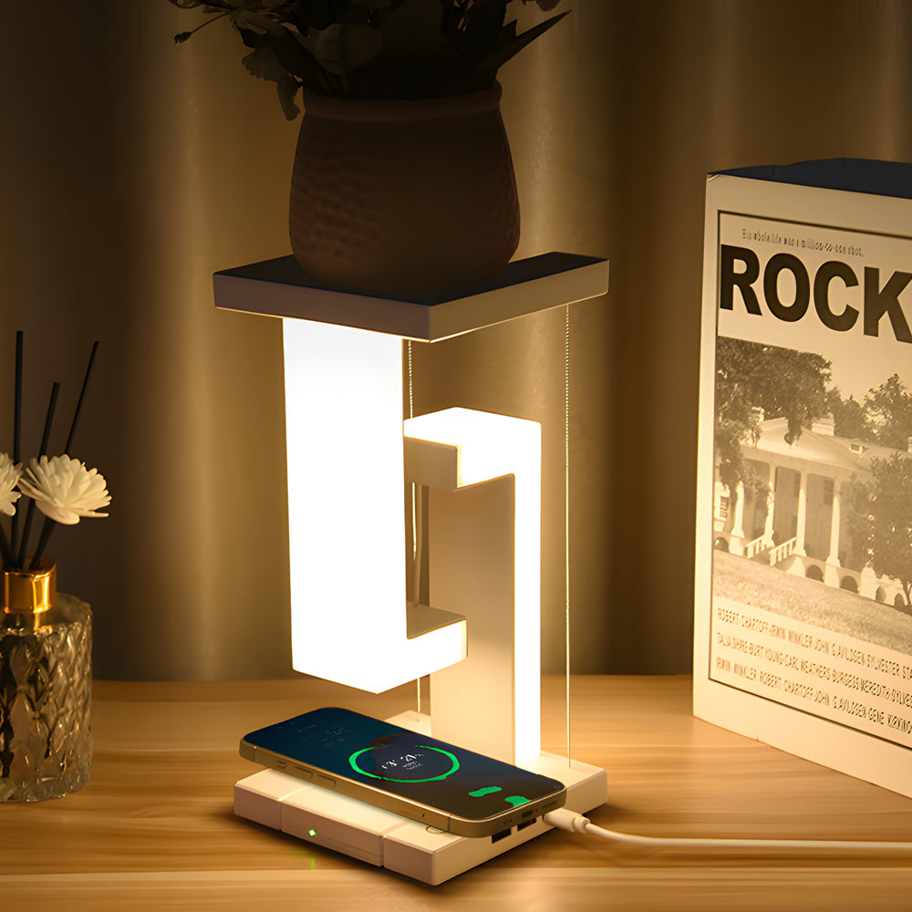 Framtidsinspirerad bordslampa med svävande teknologi