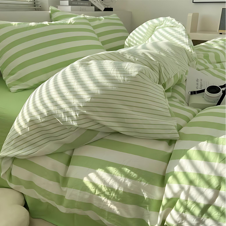 Elenorra Klassisk Randig Sängkläder Set 4 delar Duvet Överdrag Lakan