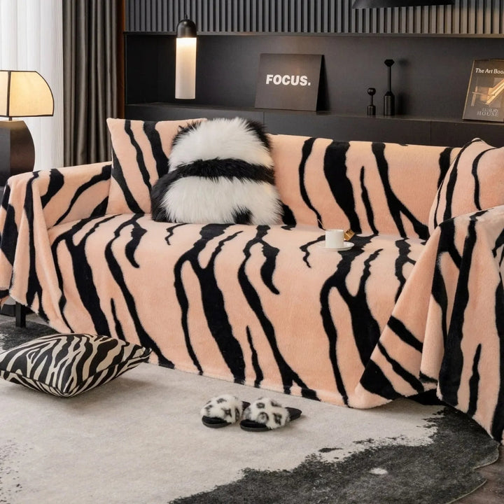 Vilda Randiga Zebra Fleece Sofföverdrag
