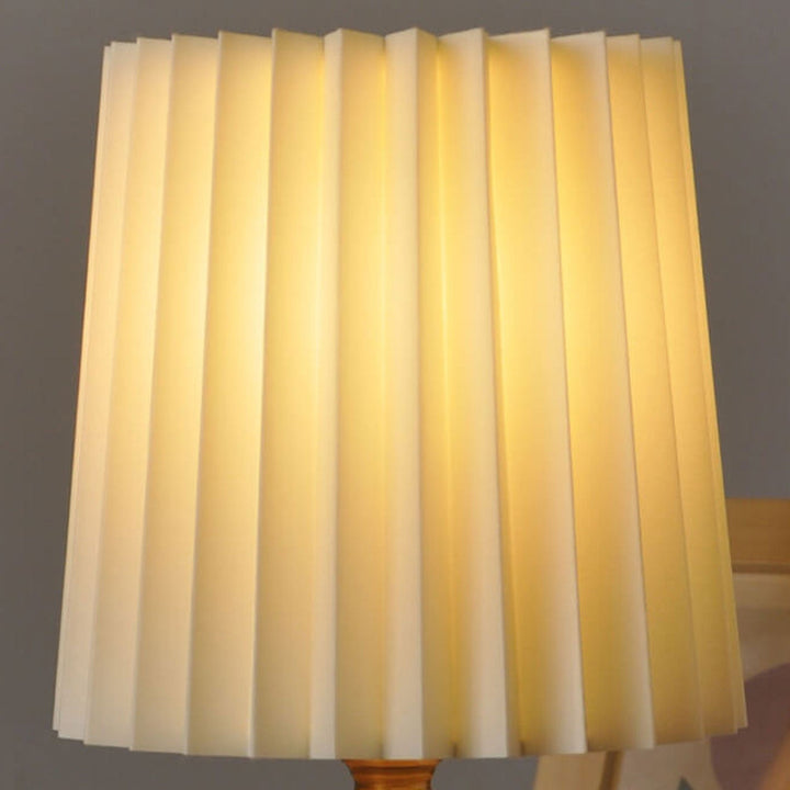 Vintage Koreansk Plisserad Kolonn Solid Trä Bas 1-Ljus Bordslampa
